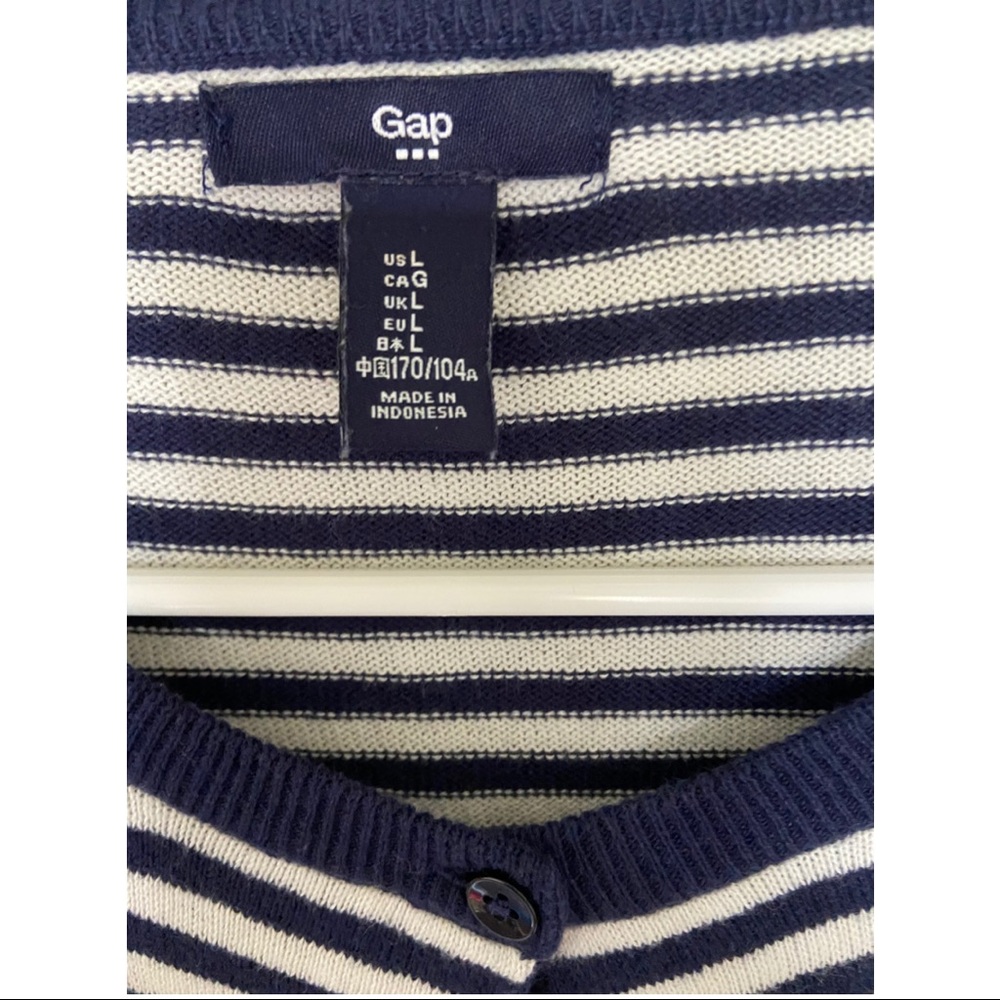 Gap Striped Cardigan Navy Blue White Neon Accent Size L Preppy - Picture 4 of 4